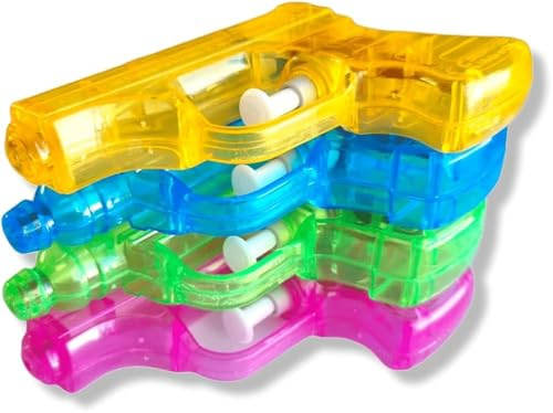 Lot de 4 Pistolets à Eau pour Enfant translucides| Plus DE 10 MODÈLES | Jet d'eau | Matière : Plastique |Couleurs : Jaune Violet Bleu Jaune Vert (Water Gun)