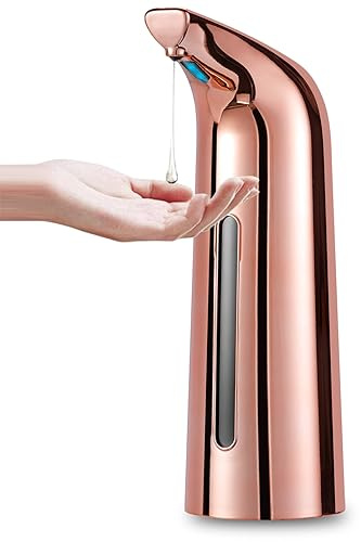 MIFULY Dispenser di sapone automatico, 4 livelli regolabili, per cucina e bagno, senza contatto con sensore a infrarossi, impermeabile, 400 ml, rosso rame