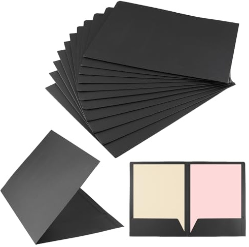 KOHAND 15 Pcs A4 Kraft Paper File Folder, Insert Presentation Document Folder Business Report Holder with Cards Slot Pockets for Office School Home, Black