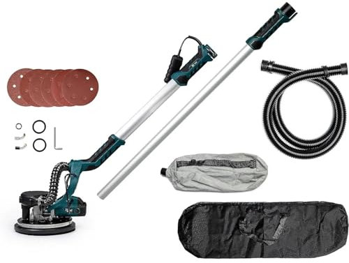 Lijadora pared y techo, 1000W, lijadora pared con velocidad variable succión ajustable, 1000-1920 rpm1 RPM, lijadora pladur lijado grueso/fino con LED, cable 4M y 6 discos de lijado