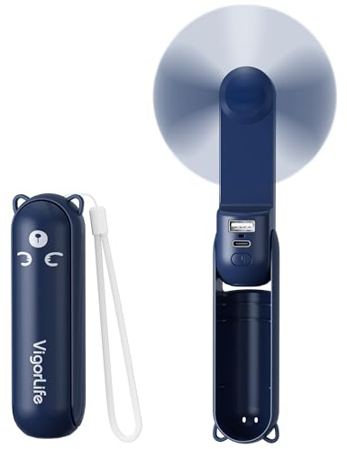Handheld Mini Fan, USB Rechargeable 3 IN 1 Portable Fans with Power Bank, Flashlight, Small Foldable Pocket Design for Travel & Concerts, Emergency Essentials for Outdoor, Gifts for Women (Navy Blue)