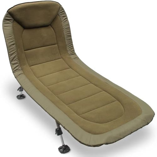 NGT XPR Carp Fishing Bedchair – 6 Leg Adjustable Recliner Bed with Fleece Lining & Built-In Pillow, Mud Feet for Stability – 200cm x 80cm Ideal for Campers and Anglers