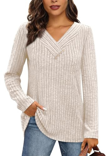 Desol Thin Lightweight Versatile Jumpers for Women UK Cosy Long Sleeve V Neck Ribbed Knit Sweaters Basic Casual Daily