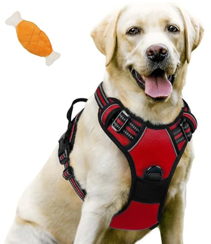 Anti-drag-sele, No Pull Sele för små medelstora hundar sele, andas och vadderad med handtag reflexremsor, kontroll utan att dra justerbar (S: 4–7,5 kg, röd)