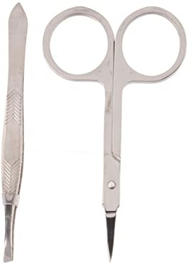 Nose Hair Tweezers Scissors Set Stainless Steel Professional Nose Hair Clipper Trimmer for Men Women Travel Grooming Kit Includes Curved Rounded Scissors Tweezers 2 Pieces