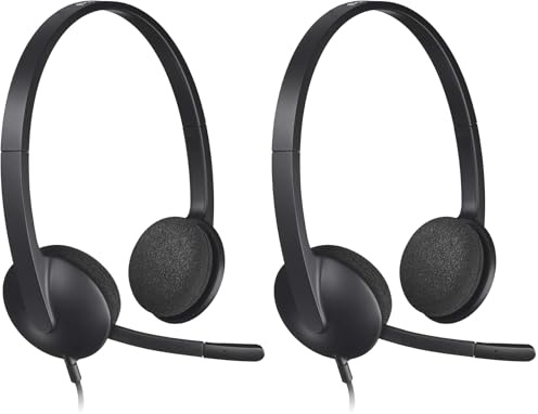 Logitech H340 Auriculares con Cable, Sonido Estéreo con Micrófono con Supresión de Ruido, USB, PC/Mac/Portátil/Chromebook - Negro (Paquete de 2)