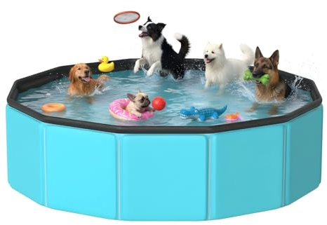 Foldable Dog Pool, Oxford Cloth Pet Swimming Pool & Kids Kiddie Pool 2-in-1, Portable for Small Medium Large Dogs Cats & Children, Indoor Outdoor Backyard Use with Quick Drain Valve (55 * 16IN)