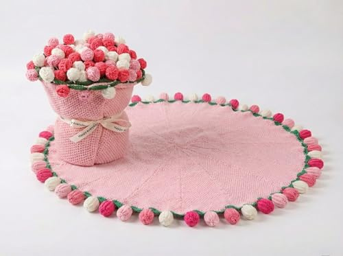 Crochet Flower Blanket for Gift,Round Knitted Throw,Decorative Home | Finished handmade crochet,100cm Round throw,Soft rose flower shape,Cozy knitted blanket,Ideal gift for her