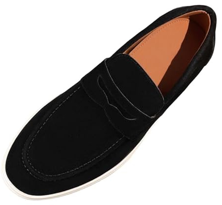Mocassins décontractés à Enfiler pour Hommes, Confortables, à Semelle Souple, Respirants, en Daim, pour la Marche, Les Voyages et Le Travail (Black, 44)