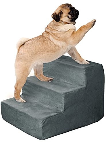 3-Step Pet Stairs - Nonslip Foam Dog and Cat Steps with Removable Zippered Microfiber Cover - Designed for Home or Vehicle Use by PETMAKER (Gray)