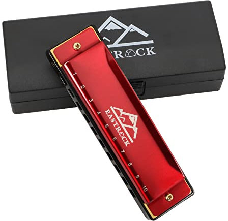 EastRock Blues Mundharmonika mit 10 Löchern, C-Schlüssel mit Etui, Mundorgel-Harfe, diatonische Mundharmonika für Anfänger, Erwachsene, Kinder, Profis, Studenten, Freunde, Geschenke (rot)