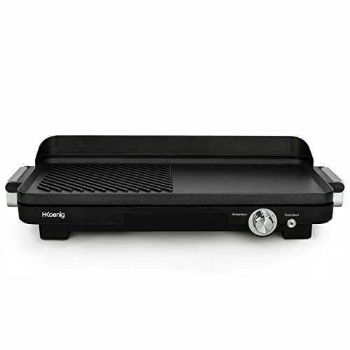 H.Koenig Grill och Plancha GRX330/elektrisk och kompakt, för inomhus och utomhus, non-stick beläggning/kött, fisk, grönsaker