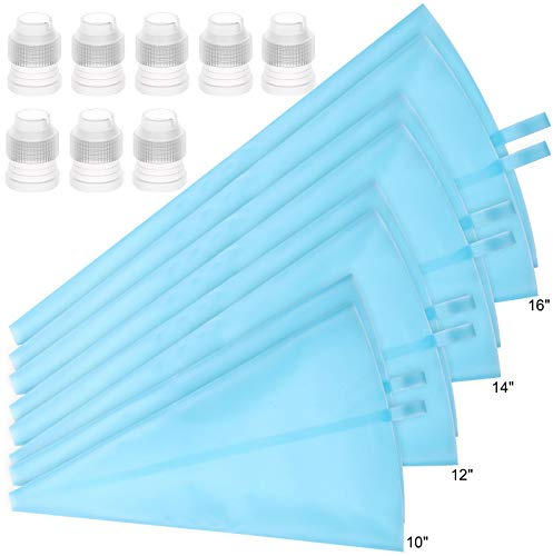 16 sac à poche riutilizzabili in silicone per pasticceria, biscotti e torte (10, 12, 14, 16 cm), 8 accoppiatori
