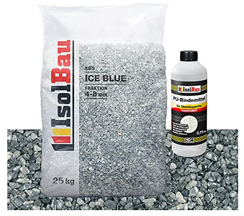 Isolbau Steinteppich Aussen Komplettset Marmorkies 25kg + Bindemittel bis 2,5m² Ice Blue 4/8mm Epoxidharz, Terassenboden, Natursteinboden Marmorkies Bodenbelag, Steinboden, Marmorstein, Innen Außen