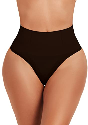JELLYOGA Seamless Thong Shapewear for Women Tummy Control Body Shaper Panties Girdle High Waist Shaping Underwear (#01 Black, S)