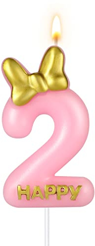 5,8cm Vela Rosa Cumpleaños, Lindas Velas Numeros con Nudo de Lazo para Niñas Aniversario Fiestas (2)