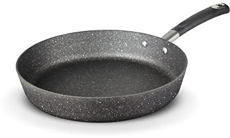 Tower Precision 30cm Stone Coated Frying Pan with Black Diamond PTFE Non-Stick Coating, Soft Grip Handle, Black