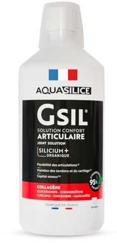 GSIL - Solution Buvable Confort Articulaire 1L - Silicium Organique, Collagène Marin, Curcuma, Glucosamine, Chondroitine & Manganèse - Mobilité, Souplesse & Renfort Osseux - Fabriqué en France