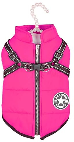 Cappotto invernale caldo per cani, giacca invernale imbottita in pile riflettente per cani con imbracatura integrata, impermeabile, antivento con cerniera (rosa, taglia M)