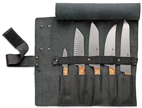 F. läderrullväska VIVUM (5 delar, liten kontorskniv, Santoku med kulslipning, klassisk kockkniv, BBQ-kniv ASADOR, brödkniv) 83668000-01, brun