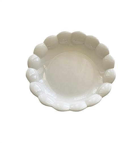 GLigeT Plato de Servicio Plato con Borde de pétalo, Plato de Cena de Porcelana de cerámica esmaltada, Plato de Postre, Cubiertos, Plato Calado Vintage en Relieve de 8 Pulgadas Platos de Cena(1)
