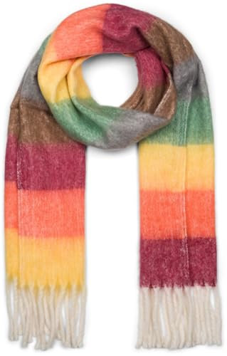 styleBREAKER Damen Web-Strickschal mit breiten bunten Streifen und dicken Fransen - Warmer Winter-Schal, mehrfarbig 01017160, Farbe:Mehrfarbig