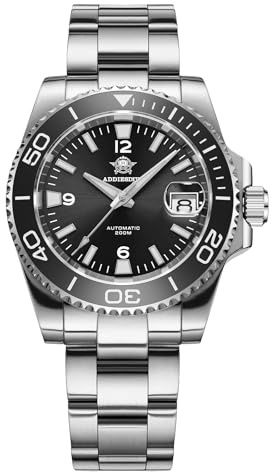 ADDIESDIVE Montre de Plongée Homme Automatique 200M Étanche NH35A Mouvement Automatique BGW9 Super Luminova Cadran Céramique Montre Analogique Bracelet Acier Inoxydable AD2085