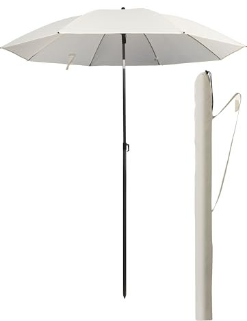 Menz Strandschirm Ø180cm Beige, inkl. Hülle - Sonnenschirm Strand für UV50+ Sonnenschutz Strand, Strandschirm windfest stabil, tragbarer Sonnenschirm mit Schutzhülle, Balkon Schirm, Gartenschirm