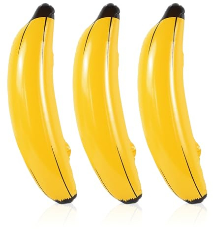 TUONYIS 3 plátanos inflables de 60 cm, juguetes acuáticos para piscina, playa, verano, decoración de fiesta, accesorios para decoración de fiesta hawaiana, carnaval (amarillo)