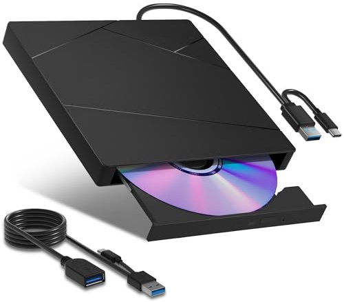 Wbacon External Blu-ray Drive, External Blueray/DVD Drive for PC External Bluray Burner with Extension Data Cable USB 3.0 Type-C Compatible with Windows/MacOS/Linux Laptop Desktop