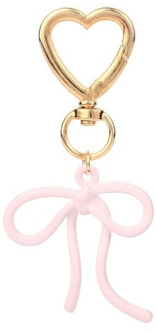 Mikovivi Grazioso Portachiavi con Fiocco per Donna, Rosa Oro Ciondolo a Forma di Cuore Borsa Estetico Portachiavi Ciondolo Accessori per Borsa Borsetta Zaino Portafoglio Chiavi Della Macchina