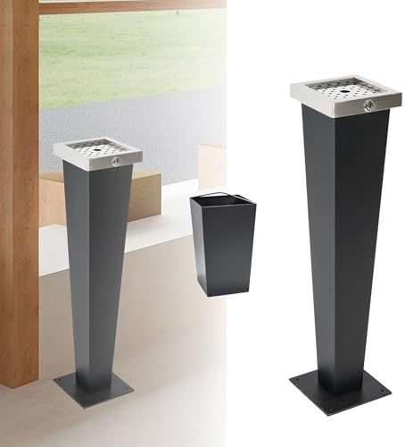 petour 8,5 L Kommerzieller freistehender Mülleimer, Vertikaler mülltonne aus Edelstahl mit Schlüssel, Innen Außen Schließbar Abfallbehälter für Pub Hotel Restaurant Garten, 24x24x94cm trash can