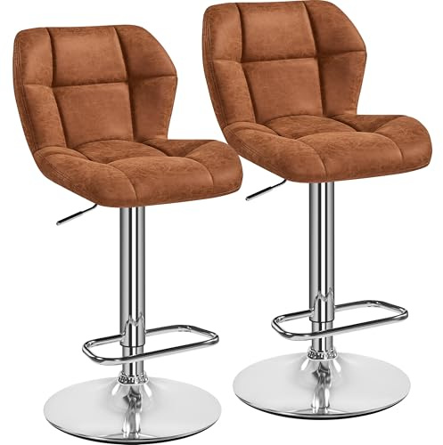 Yaheetech - Juego de 2 taburetes de bar ajustables en altura modernas, sillas de bar de piel sintética y metal, taburete de alta capacidad de carga máxima 136 kg, 44 × 50,5 × 89 cm, color marrón retro