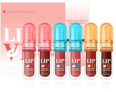 6-teiliges Set mit feuchtigkeitsspendenden Lipglosses – Feuchtigkeitsspendender und pflegender Lipgloss und Lippenstift, nicht klebend, langanhaltendes Jelly-Finish, Lippenöl für volle Lippen