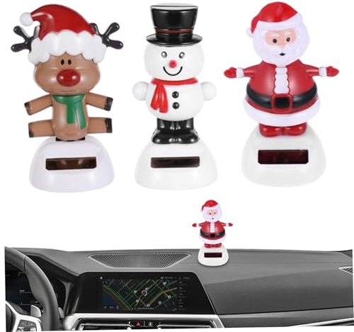Comebachome Dancing Santa 3PCS Solar Christmas Dancing Toys for Dashboard Accessories Shaking Head Desk Toys Xmas Car Ornaments for Dashboard Car Interior Accessories, Santa