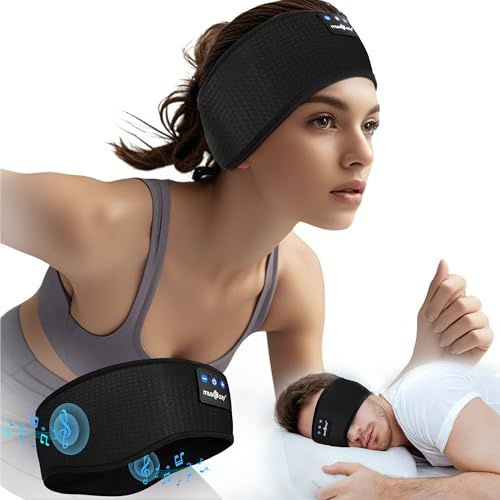 MUSICOZY Casque de sommeil Bluetooth 5.4, confortable et ultra léger, avec son Hi-Fi, autonomie de 14 heures, casque de sommeil confortable pour les personnes dormant sur le côté, les voyages et le
