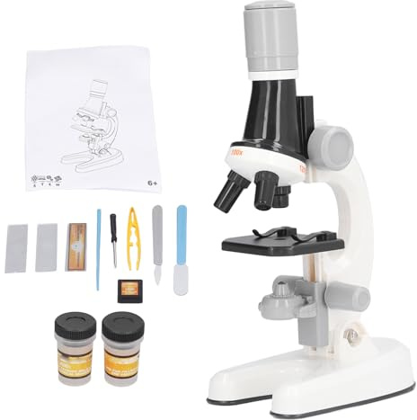 Kit de microscopio para niños Microscopio LED 1200X con portaobjetos de muestras Juguete educativo científico Regalo de cumpleaños para niños Niños Niñas Material plástico 22 x (Blanca)