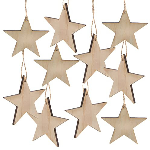Logbuch-Verlag 10 Holz Sterne Natur braun Weihnachten Anhänger 7 cm Holzsterne zum Aufhängen natürlicher Baumschmuck