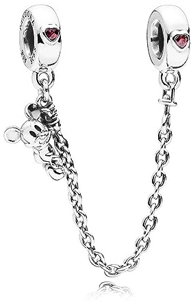 Pandora Disney Mickey silver safety chain with red cubic zirconia