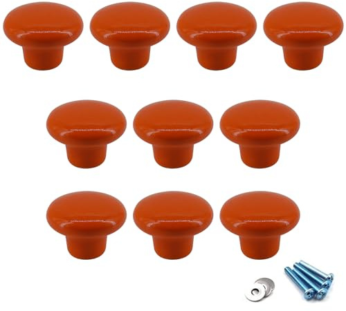 Flomore Orange Poignées et Boutons de tiroir ceramique poignée de Meuble Porte Bouton pour la Chambre des Enfants Pack de 10 (Vient avec des vis)