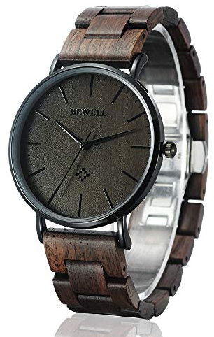 BEWELL Handgemachte Hölzerne Paar Armbanduhr Mode Minimalistisch Schlank Analog Quarzuhr für Männer Frauen W163A