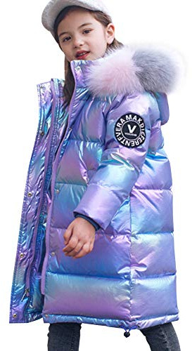 YFPICO Piumini per Ragazze Lungo Moderno Colorato Viso Luminoso Ragazze Bambini più Grandi Ispessimento, Viola, 7-8 Anni Etichetta 130