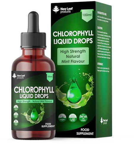 Liquid Chlorophyll - Chlorophyll Drops for Water 100ml for 100 Servings - High Strength 100mg Chlorophyll Liquid Drink - Made in UK by New Leaf Products