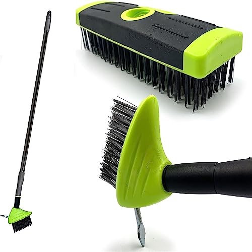 Gr8 Garden 3 in 1 Extendable Weed Brush Telescopic Extending Cleaning Broom Patio Leaf Cleaner Moss Algae Removal Scraping Tool Remover