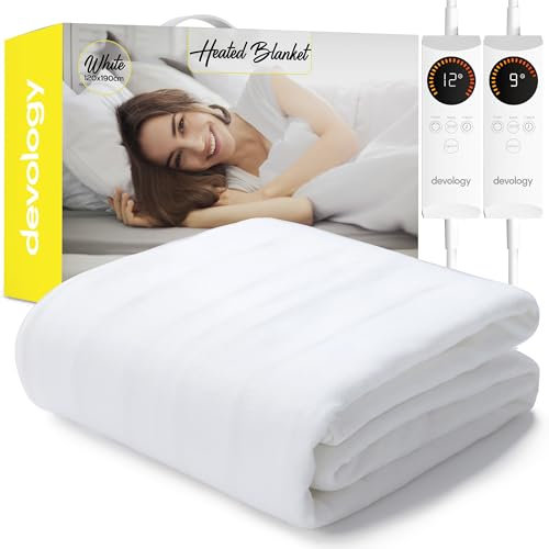 Devology Electric Blanket - Fully Fitted Mattress Cover With Elastic Straps - Premium Fleece Easy Fit Heated Blanket - Detachable Dual Controllers & Machine Washable - Small Double - 120x190cm