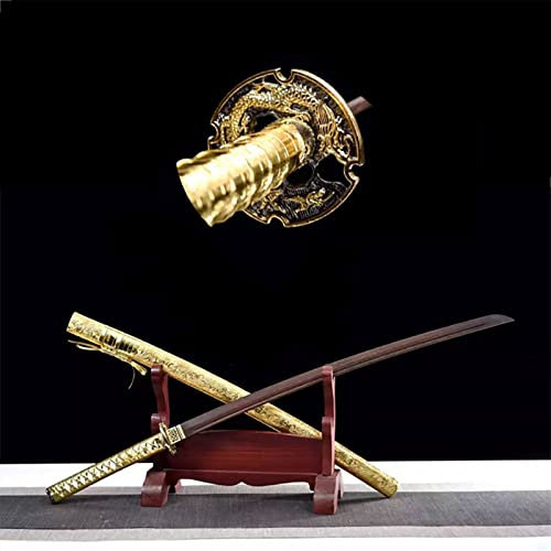Katana d'entraînement japonais doré de 103 cm, épée de samouraï en bois d'acajou naturel avec gaine, faite à la main pour le cosplay, l'exposition de collection, la décoration intérieure, les cadeaux