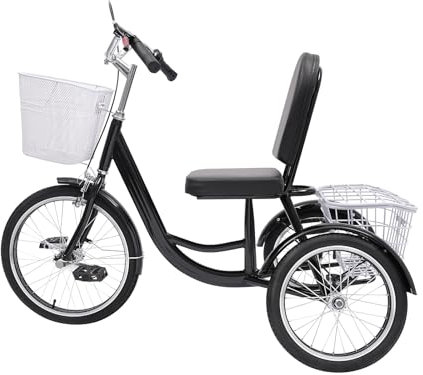 WooDerson Dreirad für Erwachsene, Dreirad Fahrrad 20 Zoll 3 Räder fahrräder mit körben, Maximale Tragfähigkeit von 150 KG für Reisen, Radfahren, Einkaufen (Schwarz)