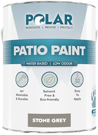 Polar Patio Paint Stone Grey, 5 Litres - RAL 7030 - Durable & Weather Resistant Outdoor Floor Paint - Solvent-Free & Easy To Apply - Smooth Attractive Finish