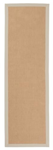 carpetfine Sisalteppich Läufer Naturfarbe 70x200 cm handgewebt mit Bordüre aus Baumwolle in Taupe | Rutschfester Flachgewebe Teppichläufer Uni aus Naturfasern für Wohnzimmer, Schlafzimmer