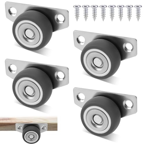 Juego de 4 Ruedas de Montaje Lateral 3,17cm de Goma - Perfil Bajo no Giratorias, Silenciosas con Capacidad de Carga 140lbs para Hogar y Muebles